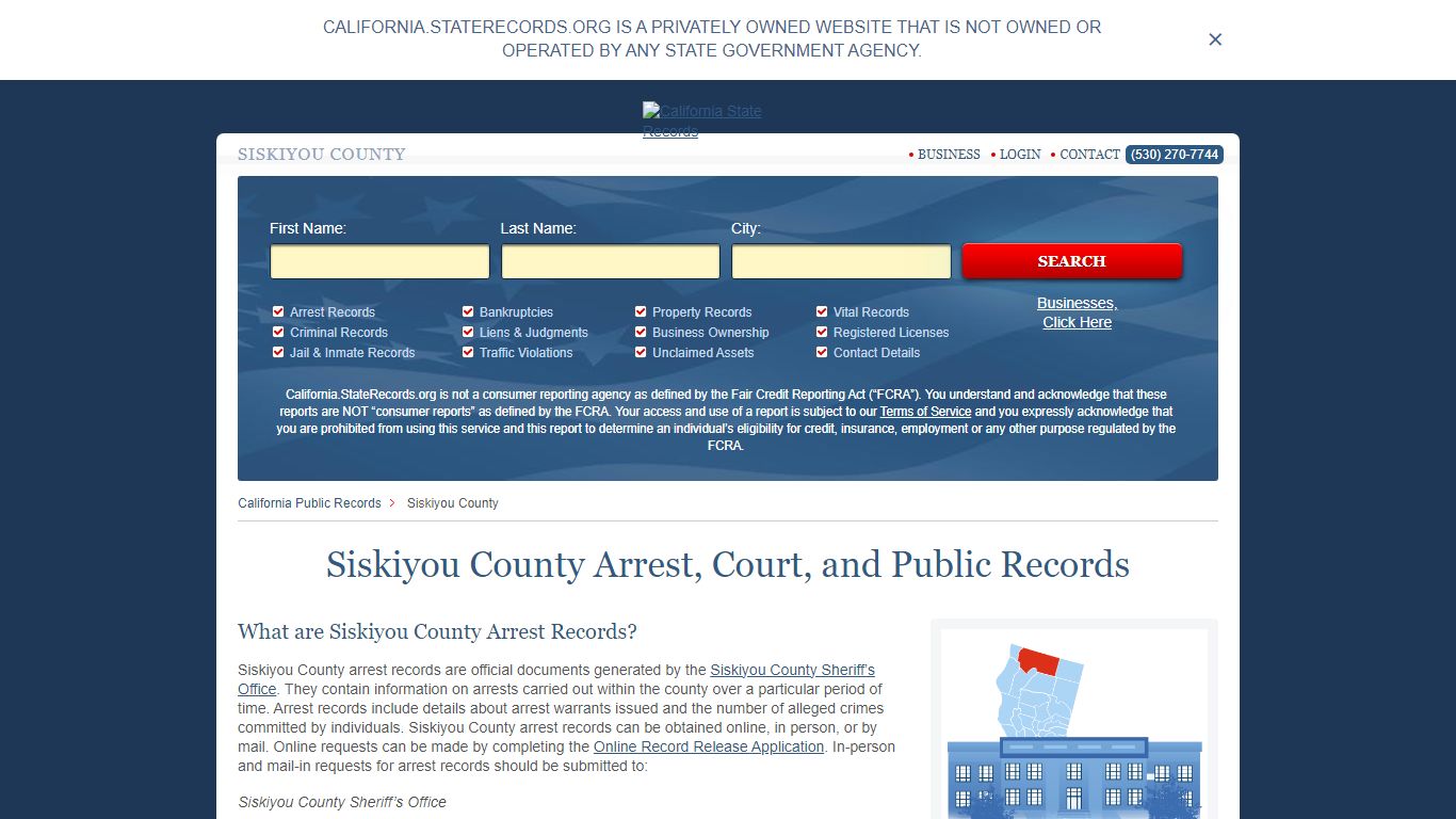 Siskiyou County Arrest, Court, and Public Records
