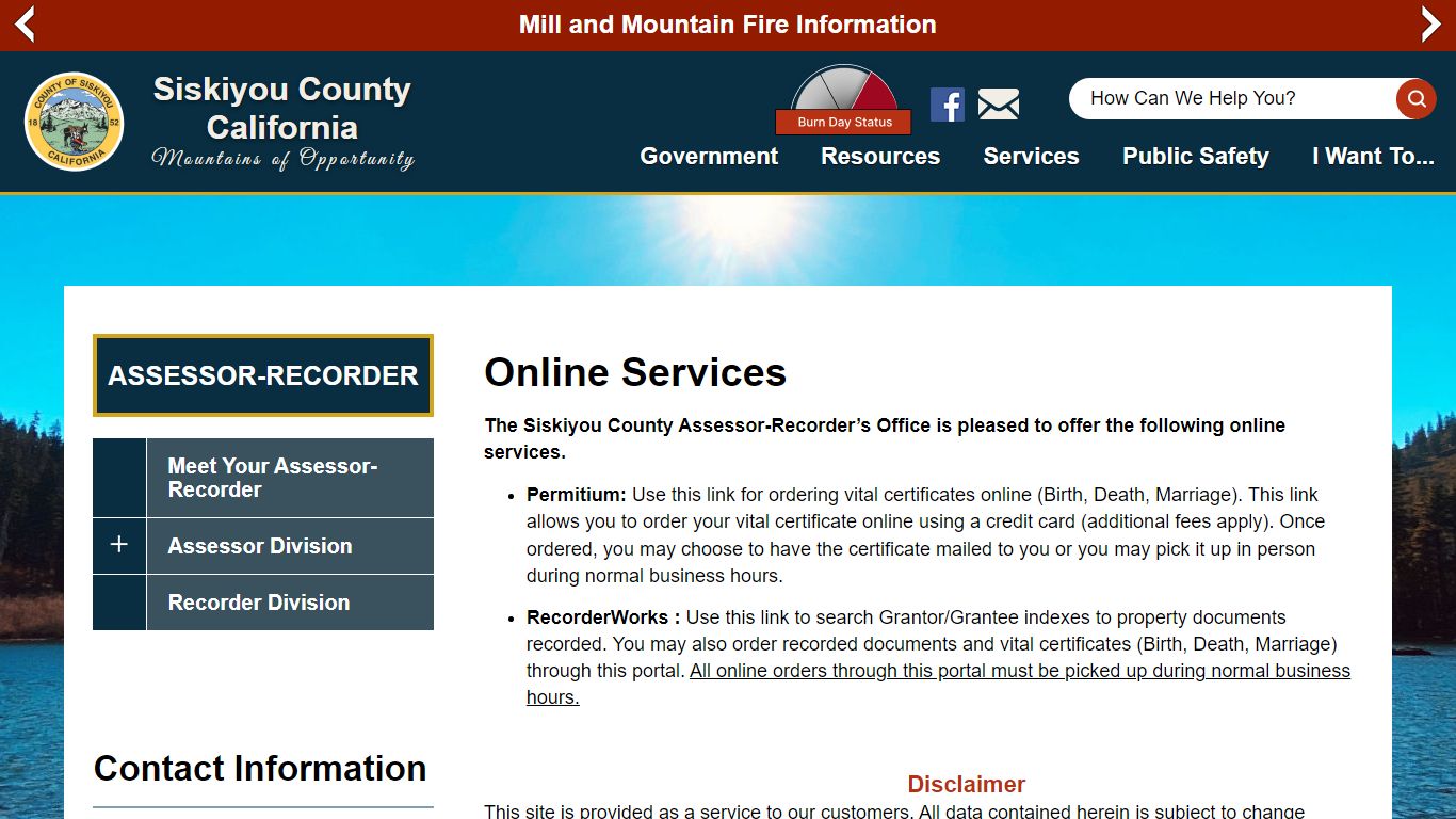 Online Services | Siskiyou County California