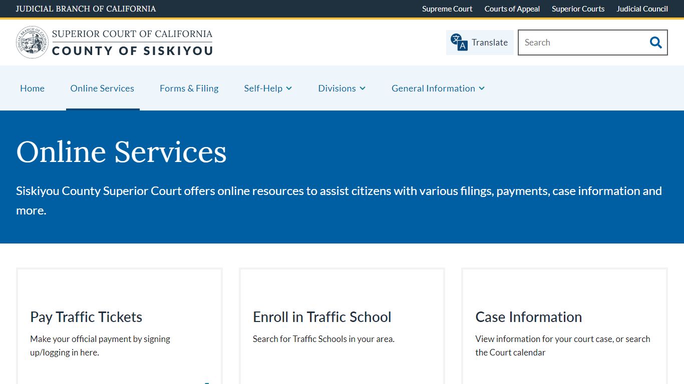 Online Services | Superior Court of California | County of Siskiyou